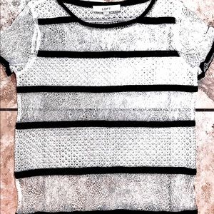 LOFT Lace Sleeveless Top, White w/Black Trim Sz XS